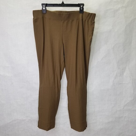 EILEEN FISHER Ponte Knit Pants Women L Pull on Cropped Crepe Stretch Cocoa Brown - Picture 1 of 12